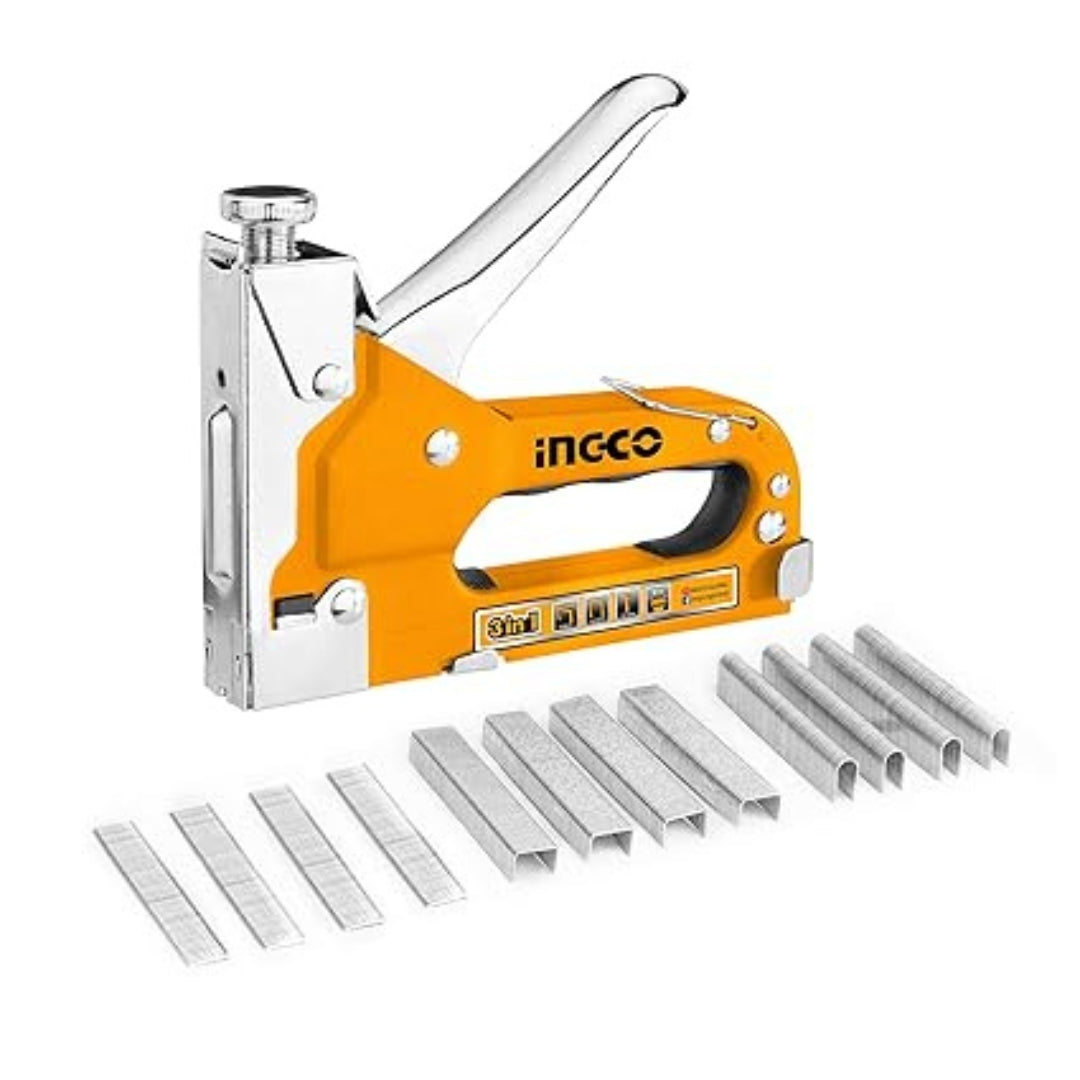 INGCO  3 in 1 Staple Gun – Heavy Duty Manual Stapler for Upholstery, Wood & DIY Use - HSG1405