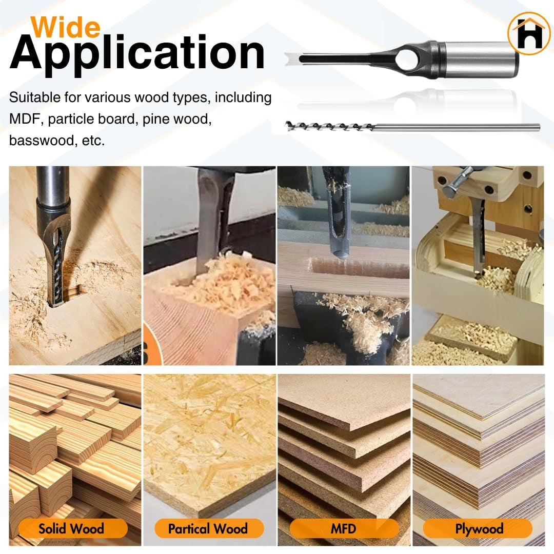 HOMDUM 1/2 Inch (12mm) Square Hole Drill Bit for Woodworking & Mortising Applications