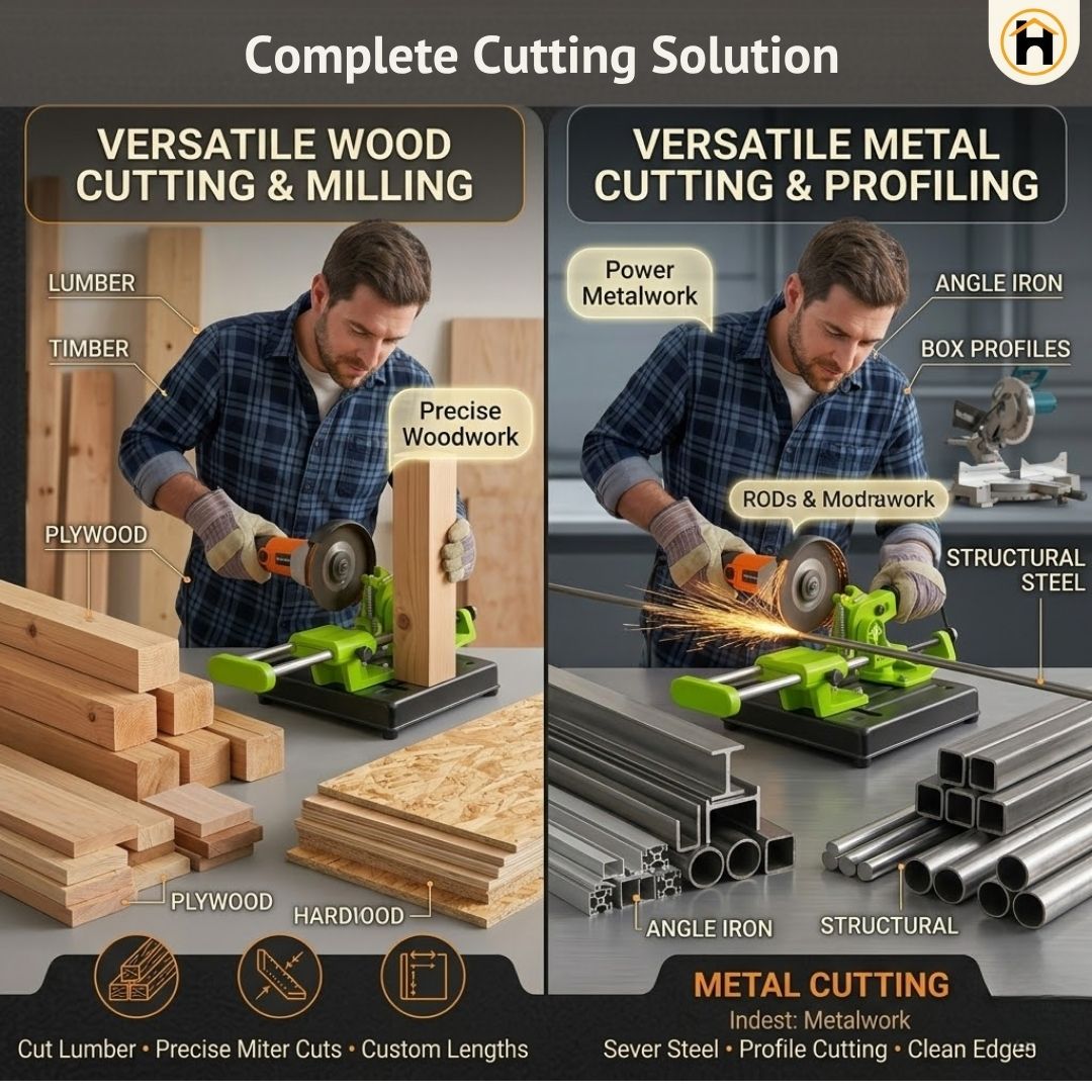HOMDUM Angle Grinder Sliding Compound Saw Stand – Adjustable Cutting Stand for 100mm/125mm Angle Grinder | 150mm Clamping, 45° Angle Cutting Tool