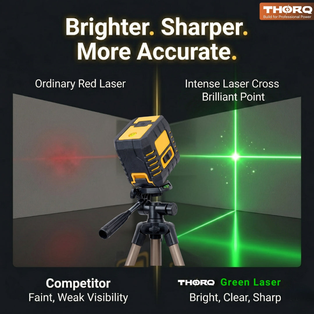 Green Laser Level 2 Cross Line (Horizontal + Vertical)- self Leveling 110° Laser Level (30m / 100ft)