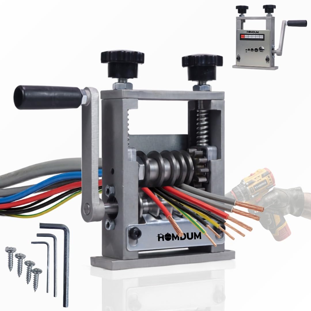 Homdum 6-in-1 Manual Wire Stripper Machine, Drill-Operated & Hand Crank Cable Stripping Tool, Adjustable Wire Peeling Machine for 3-17mm Copper & Aluminum Wires, Heavy Duty