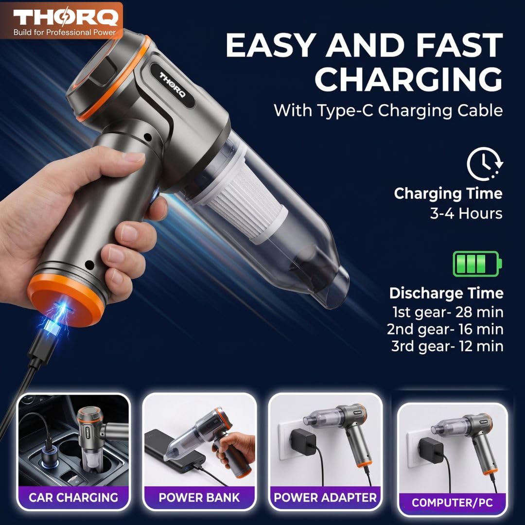 Cordless Vacuum Cleaner & Blower for Home & Car | 18,000Pa Suction | BLDC Motor | 6000mAh Rechargeable Battery | 3-Speed Portable Handheld Vacuum for Sofa, Curtains & Car Interior