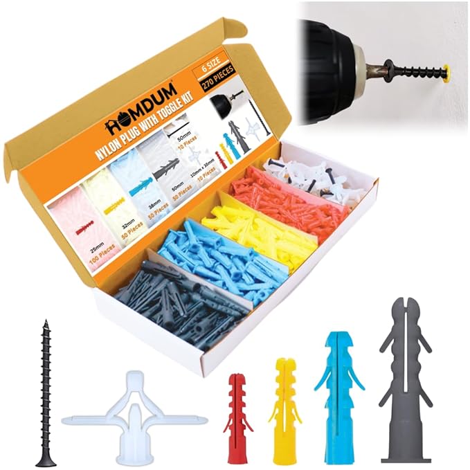 HOMDUM ASSORTED NYLON WALL PLUGS I SLEEVE GITT I TOGGLE ANCHOR PLUG I PACK OF 270PC