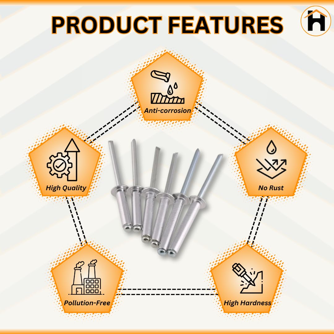 Homdum Aluminium Blind Rivet - Metal POP Rivets for Riveting Gun/Riveter machine Pack of 100 Pieces. (4.0 x 12)