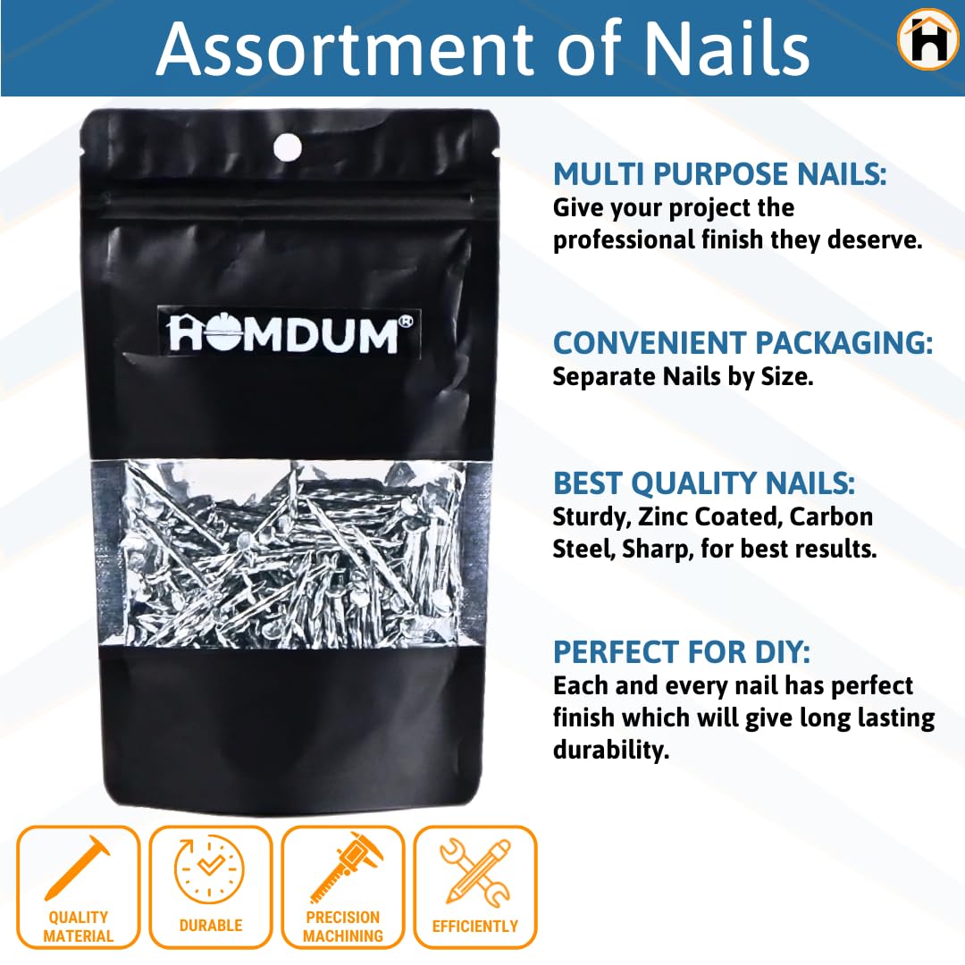 Homdum Hard Steel Concrete Nails 1 1/2" inch (38 mm) Pack of 100 Pieces (1 1/2")