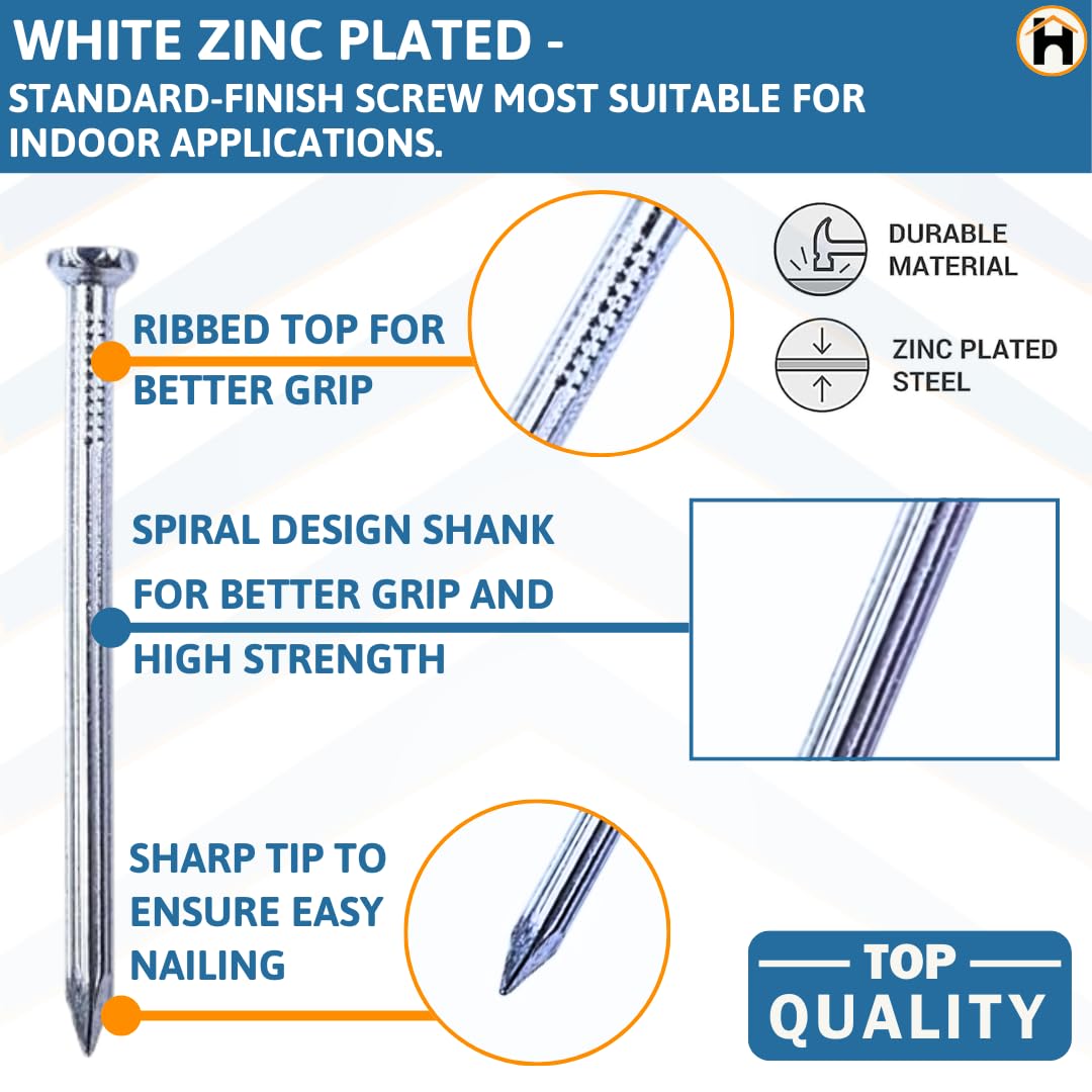 Homdum Hard Steel Concrete Nails 1 inch (25 mm) Pack of 200 Pieces (1")