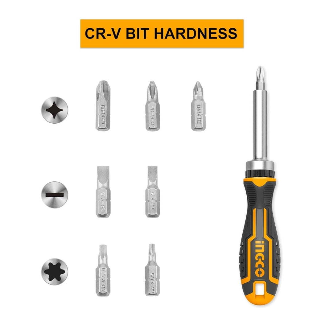 INGCO 8 PCS Ratchet Screwdriver Set – CR-V Bit Kit with Ergonomic Handle - AKISD0808