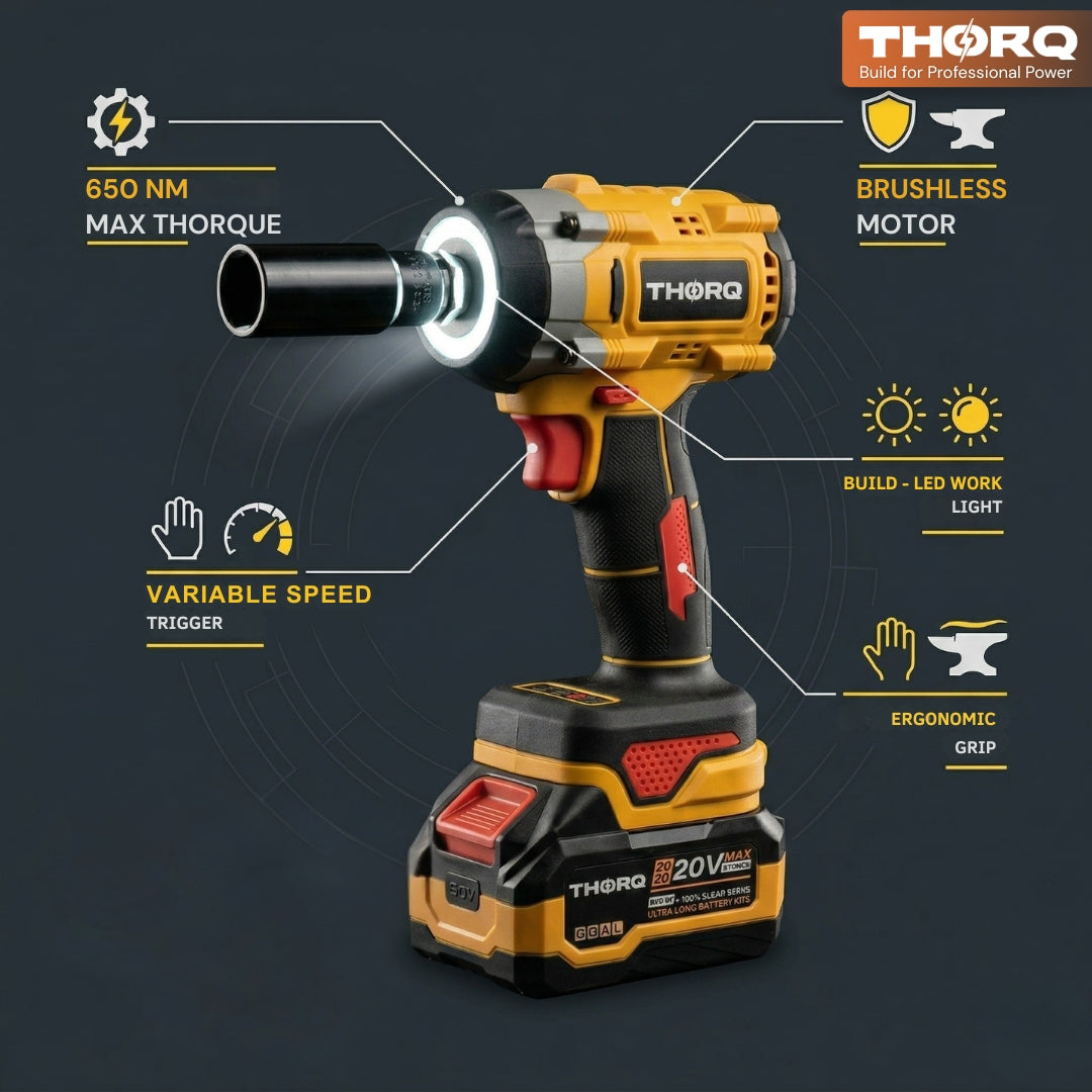 THORQ  20V Cordless Impact Wrench 650Nm with 2 Batteries & Socket Set - TCIW0650