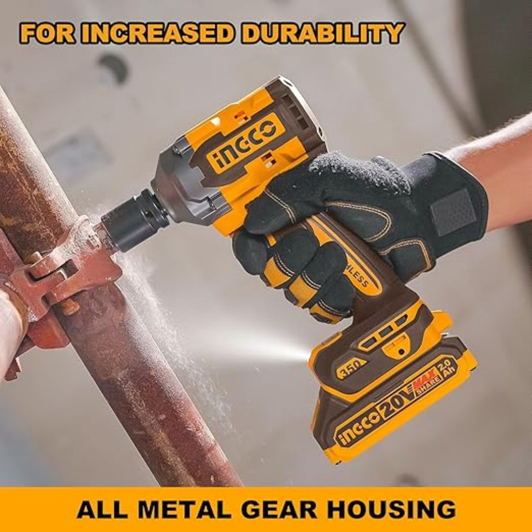 INGCO  20V Cordless Impact Wrench – 450Nm Electric Impact Gun - CIWLI203