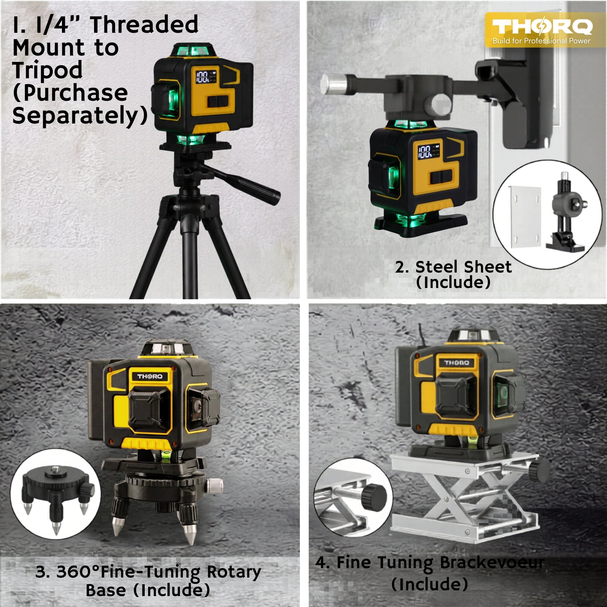 16 Line Laser Level 360 Self Leveling | 4x360° 4D Green Cross Line Laser