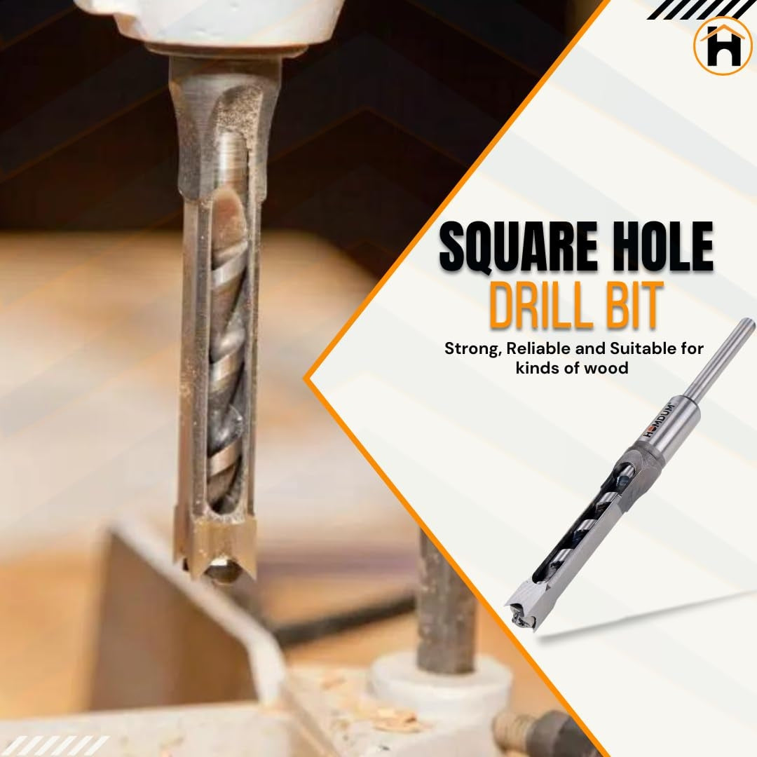 HOMDUM 1/2 Inch (12mm) Square Hole Drill Bit for Woodworking & Mortising Applications