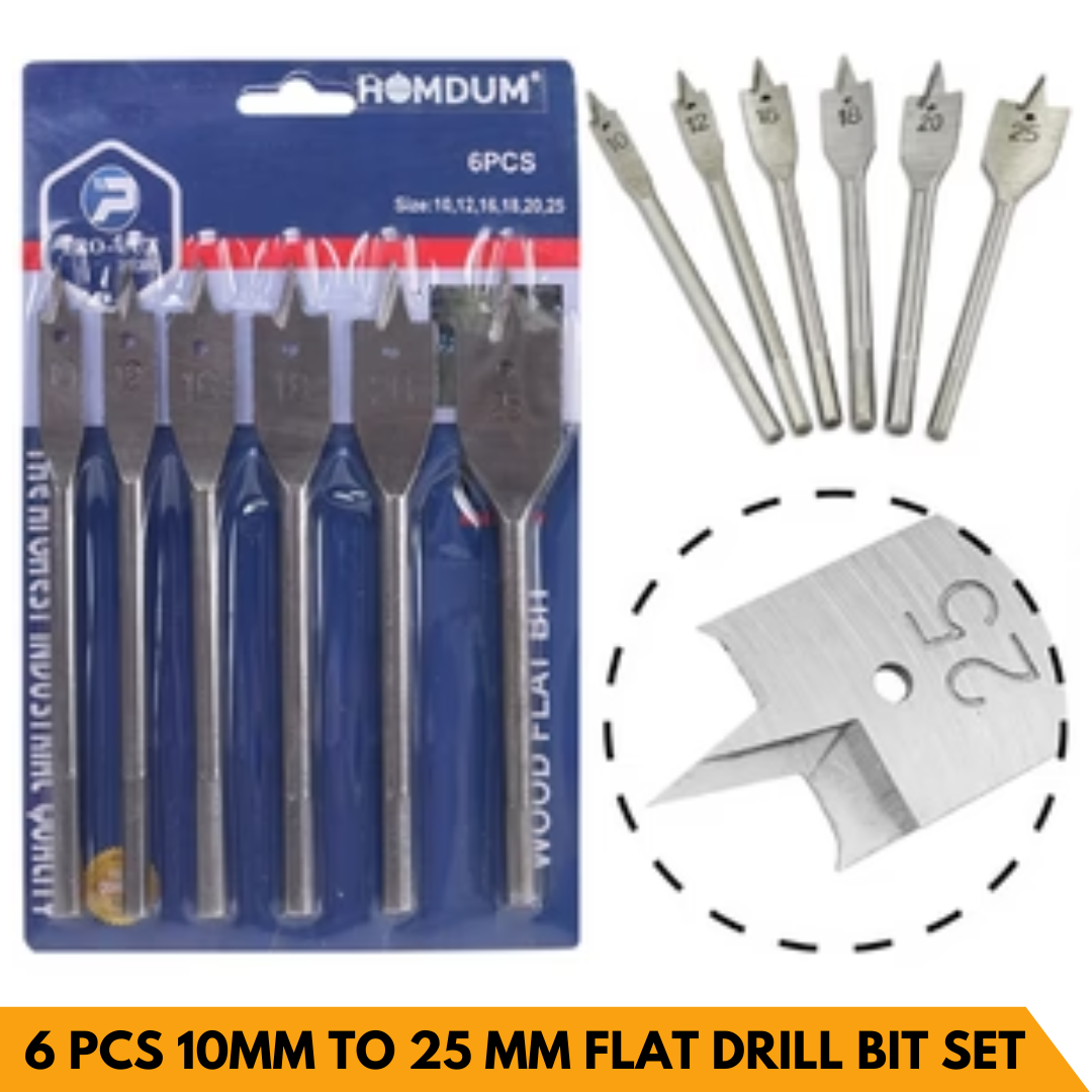 6 PCS 10MM TO 25 MM FLAT DRILL BIT SET