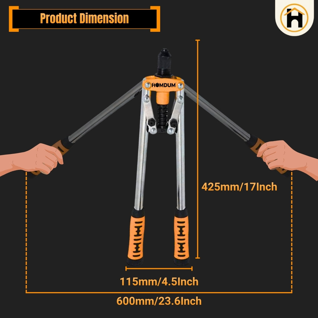 HOMDUM 17 Inch Heavy Duty Double Handle Rivet Gun with Pop Rivets – Professional Blind Riveting Tool Kit