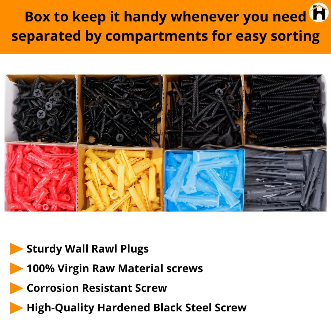HOMDUM ASSORTED BLACK DRY WALL SCREWS WITH NYLON PLUGS/GITTI