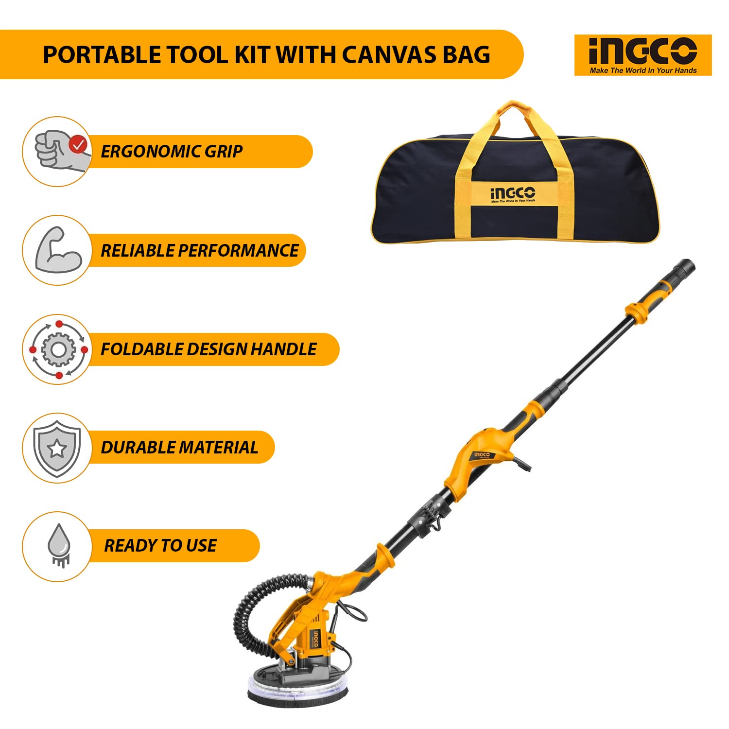 INGCO DWS10501 Drywall Sander Machine Extendable Handle 1050W