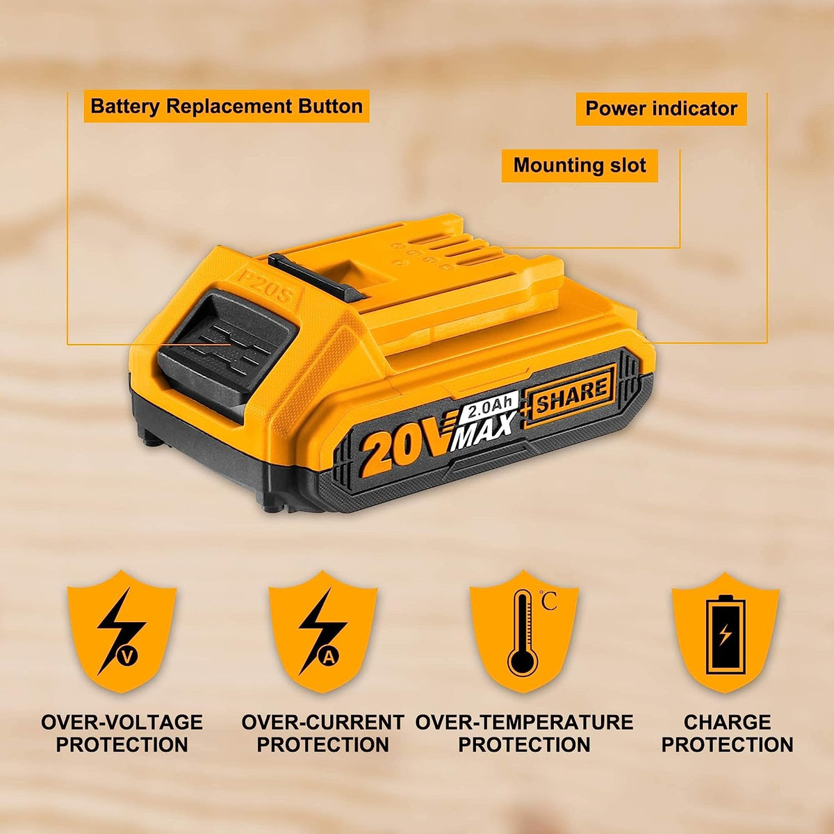 INGCO 20V 2.0Ah Lithium-ion battery pack - FBLI20011