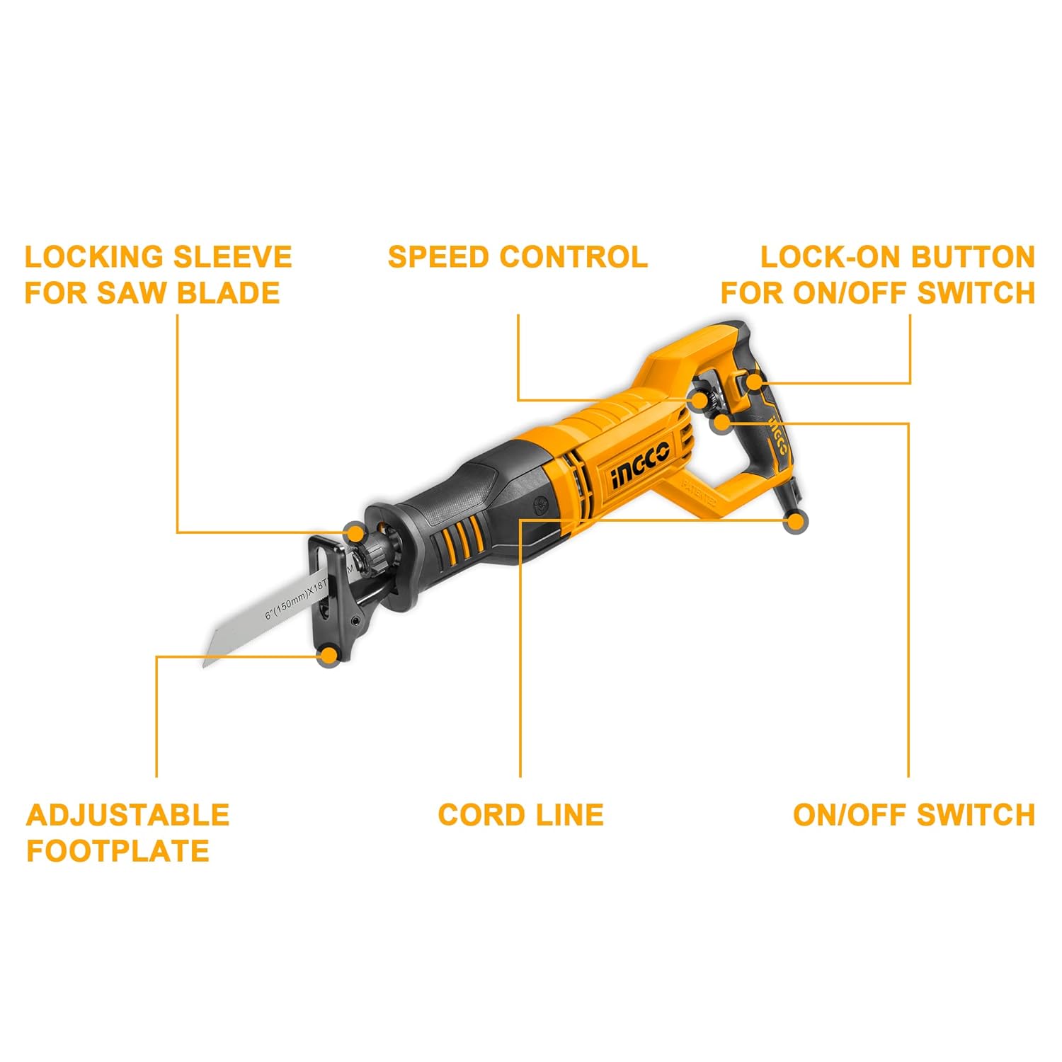 Homdum Reciprocating saw machine INGCO RS8008 Heavy Duty Professional Sabre Saw 750W - 12 variable speed modes -with 2 pc Metal and Wood cutting Blades