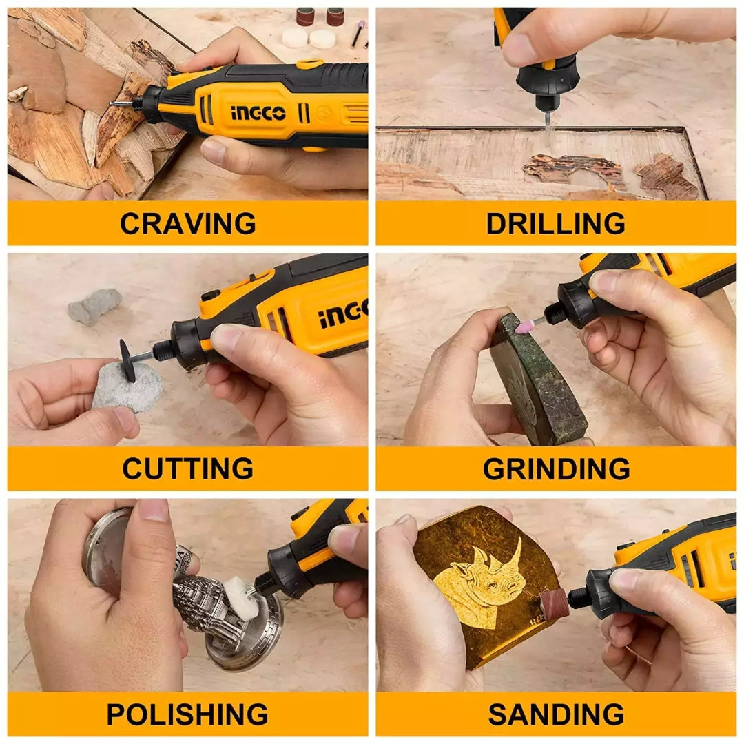 INGCO ARNA 130W Mini Die Grinder Rotary Tool Kit with 52 Accessories - MG13092