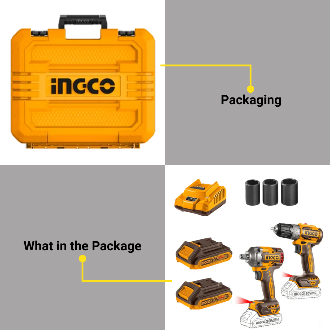 CKLI20271 INGCO CORDLESS IMPACT WERNCH AND IMPACT DRILL COMBO