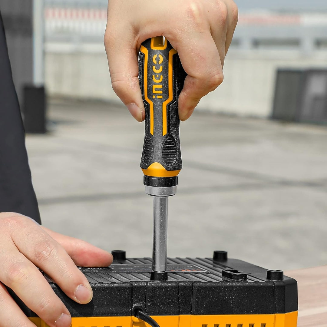 INGCO 8 PCS Ratchet Screwdriver Set – CR-V Bit Kit with Ergonomic Handle - AKISD0808