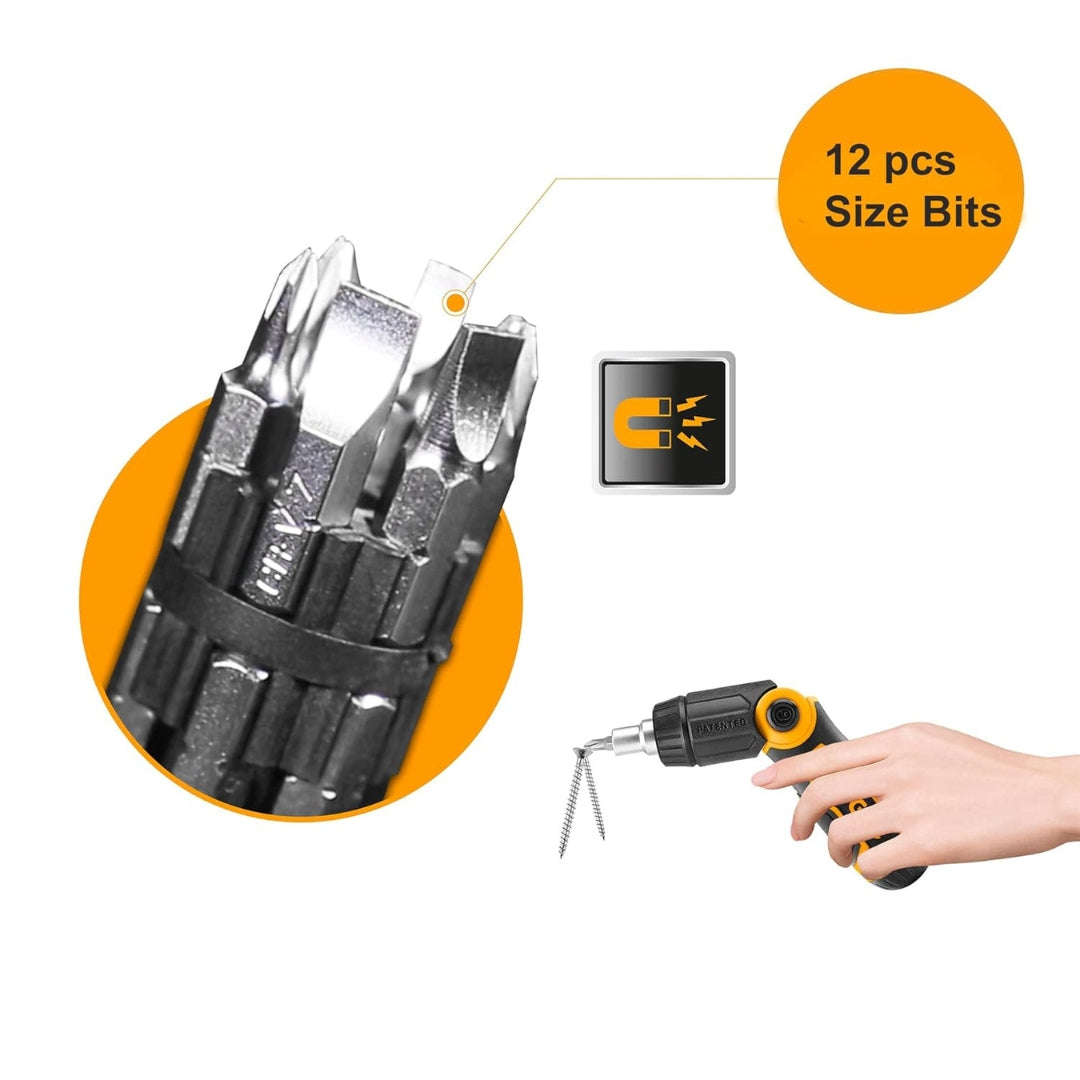 INGCO AKISD1208 13-in-1 Ratchet Screwdriver Set with Folding Handle & CR-V Bits - AKISD1208