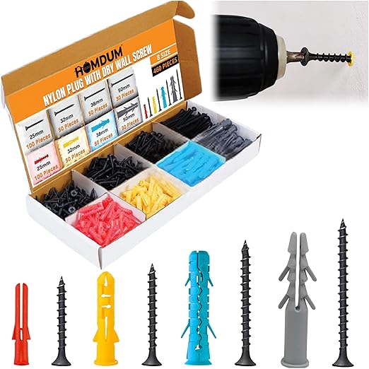 HOMDUM ASSORTED BLACK DRY WALL SCREWS WITH NYLON PLUGS/GITTI