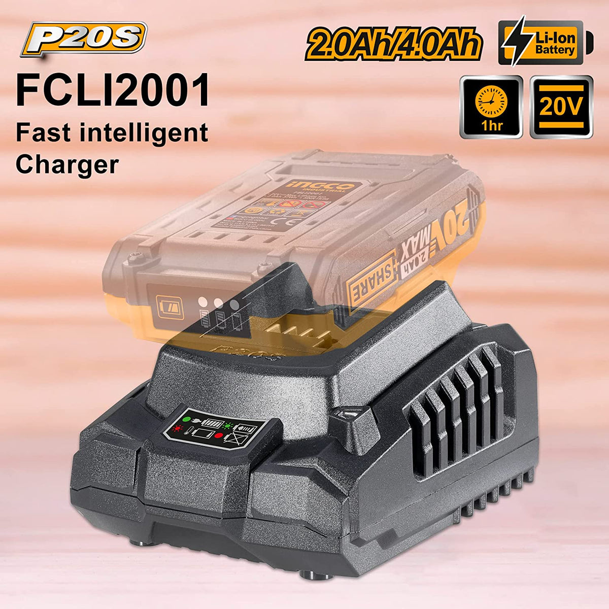INGCO P20S 20V 2A  Fast intelligent charger - FCLI2001