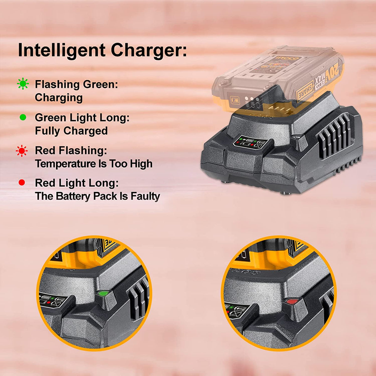 INGCO P20S 20V 2A  Fast intelligent charger - FCLI2001