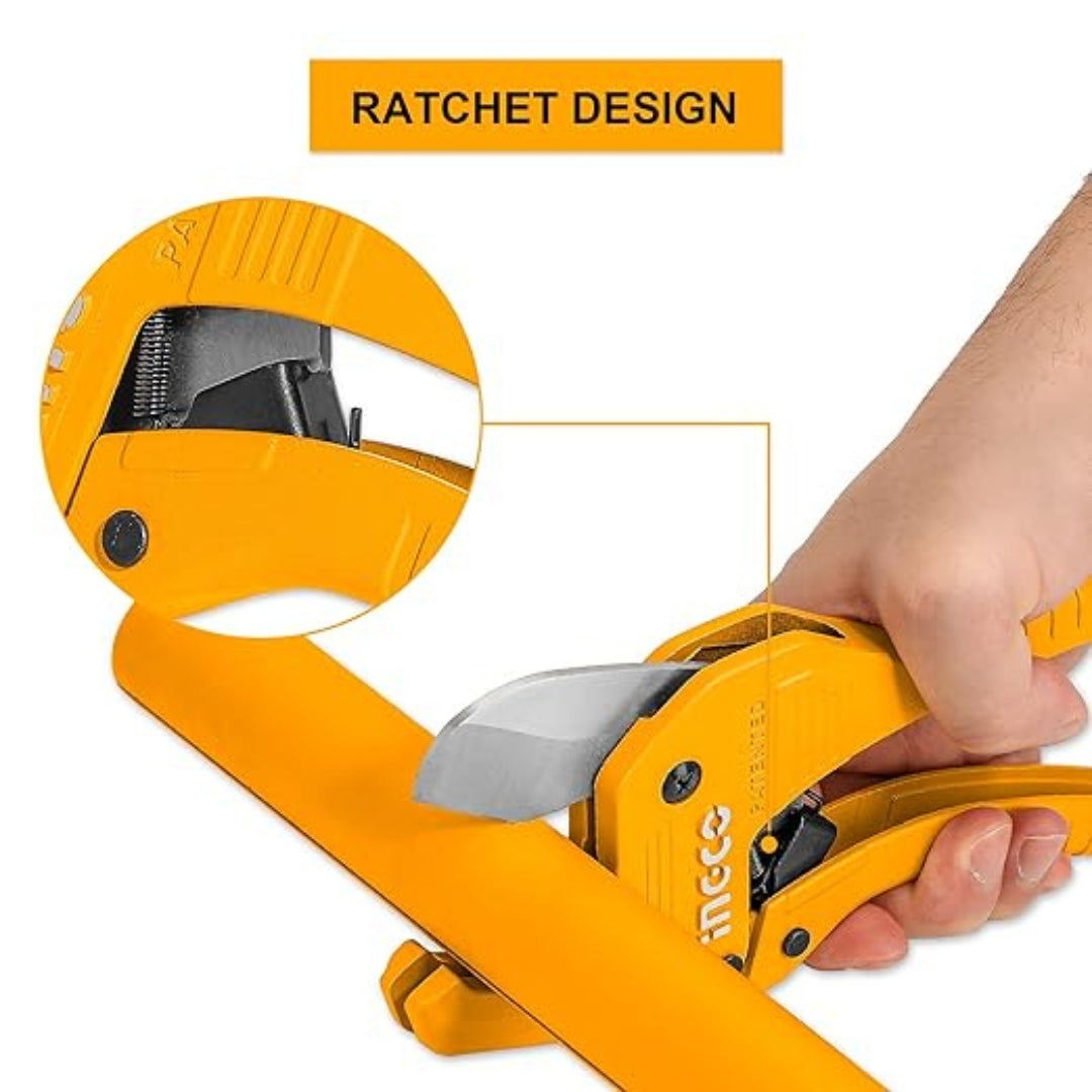 INGCO PVC Pipe Cutter – Ratchet Type Plumbing Pipe Cutting Tool - HPCS05428