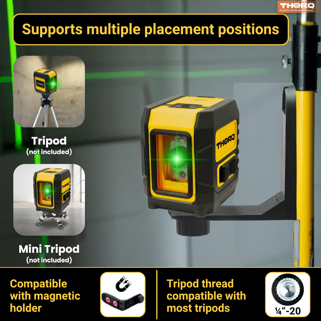 Green Laser Level 2 Cross Line (Horizontal + Vertical)- self Leveling 110° Laser Level (30m / 100ft)
