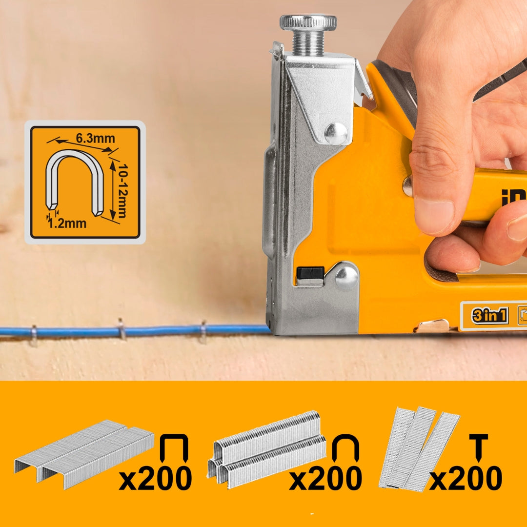 INGCO  3 in 1 Staple Gun – Heavy Duty Manual Stapler for Upholstery, Wood & DIY Use - HSG1405