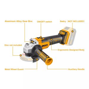 INGCO 20V 100mm Brushless Cordless Angle Grinder CAGLI201008