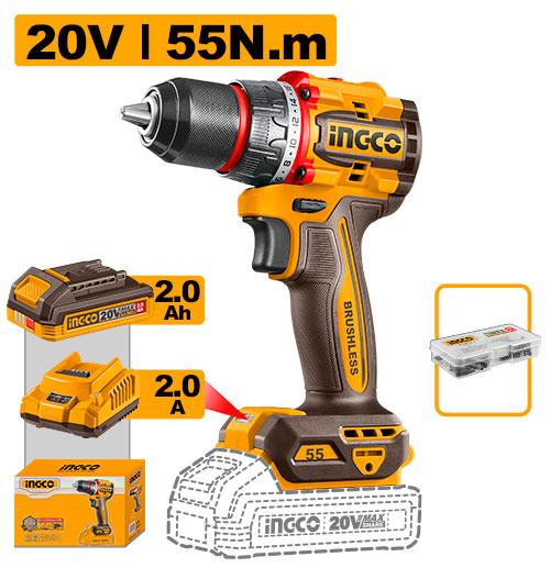 INGCO Brushless Cordless Drill Driver Kit- CDLI205582 (20V)