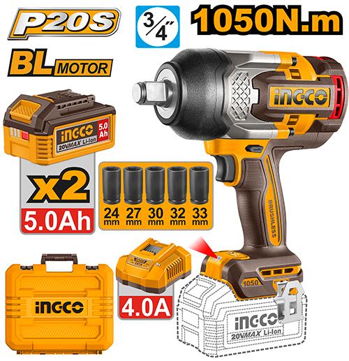 INGCO 20V Cordless Impact Wrench – 1050Nm Brushless Heavy Duty Impact Gun - CIWLI20105