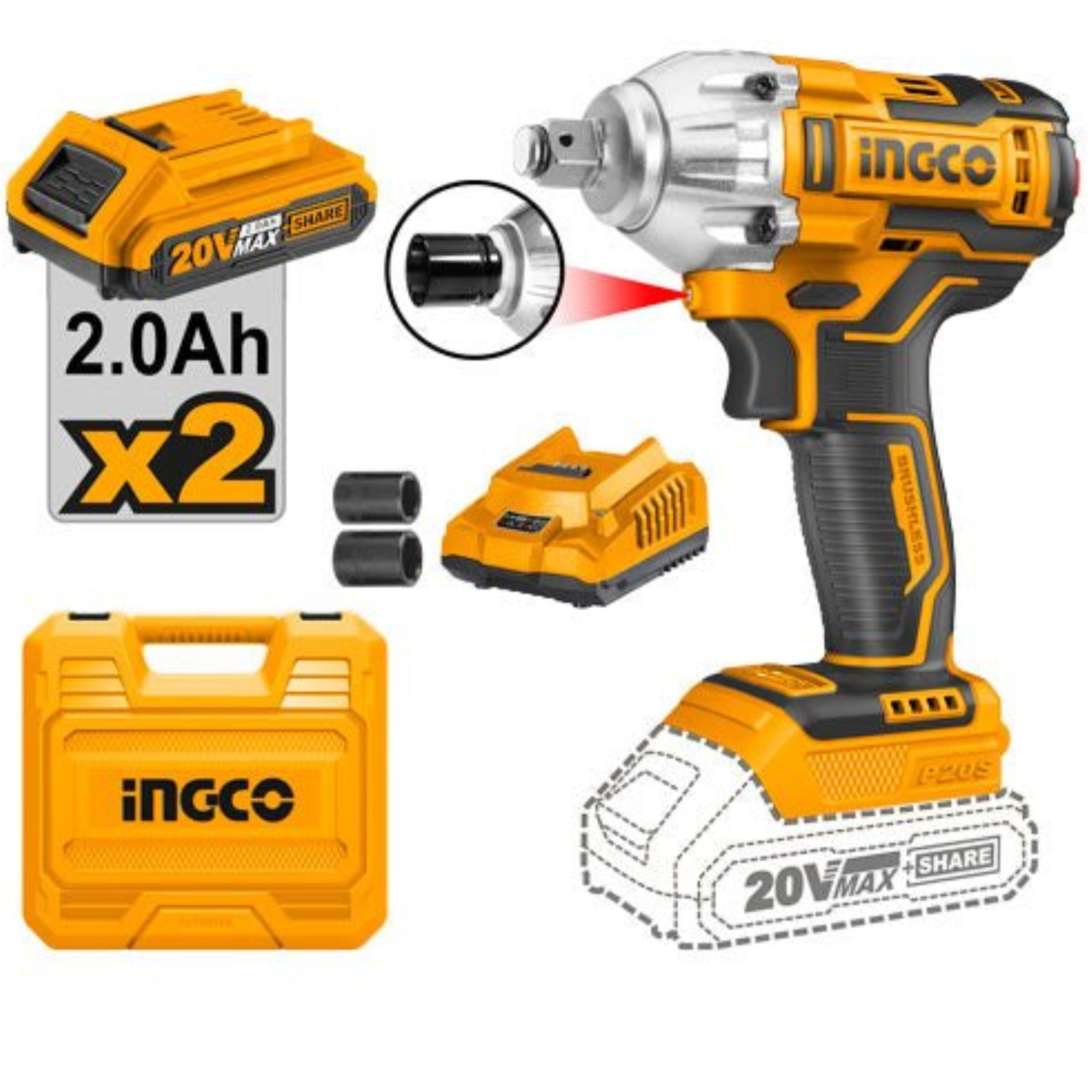 Ingco 1/2" Li-Ion impact driver & wrench 20Volt CIWLI20208