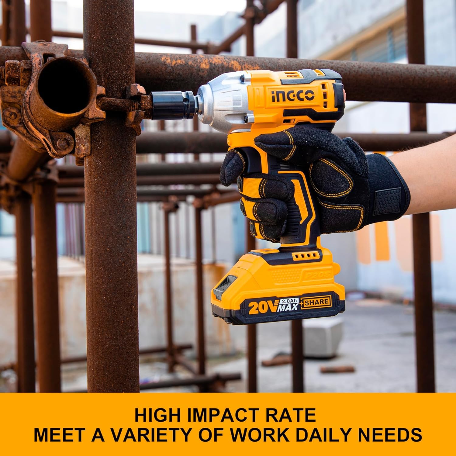 Ingco Cordless Impact Wrench, Brushless Motor, 1/2" | 300Nm With 2 Pcs Sockets, 2 Pcs Batteries, 1 Pcs Charger - Fixed Square CIWLI2038