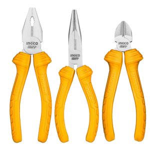 INGCO 3 Pcs Pliers Set, Polish and Anti-rust Oil, Soft Handle, 7"Combination Pliers, 6"Long Nose Pliers, 6" Diagonal Cutting Pliers, for Home, DIY, Repair