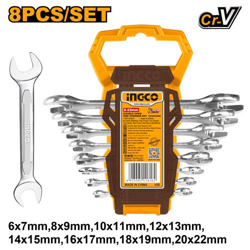 INGCO  8 Pcs Double Open End Spanner Set – Professional Wrench Tool Kit - HKSPA2088