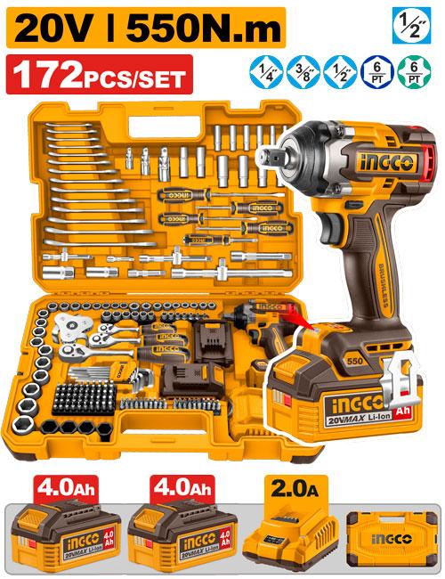 INGCO 172 Pcs 20V Cordless Impact Wrench Tool Set – HKTHP41723