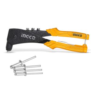 INGCO HR105 Hand Riveter, Aluminium Alloy Body, Heavy-Duty Hand Riveter, Applicable 4 Size Rivet Heads(Not Include), Hand Riveter Set for Metal - Free Interchangeable Heads (1 Set)