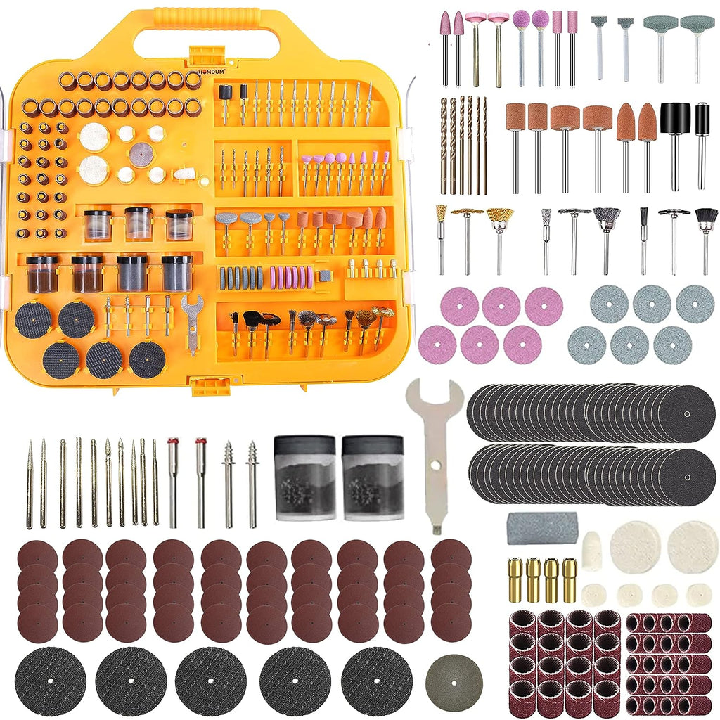 Homdum 249 Pc Rotary Tool Accessories Set Electric Mini Drill Attachment Kit For Drilling Engraving Cutting Grinding Sanding Polishing Buffing pack of 249 pieces