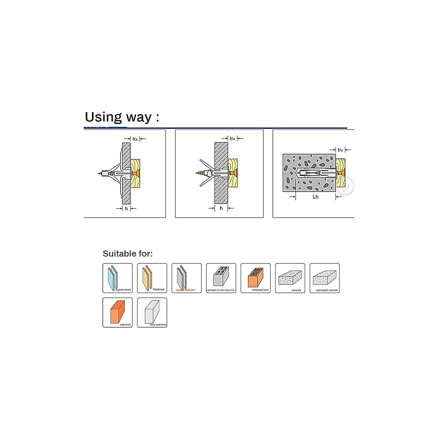 Homdum Toggle Drywall anchor - Butterfly Nylon Plug Size 10 x 35 mm 50 nos with Drywall screw 50 nos total items100 nos.