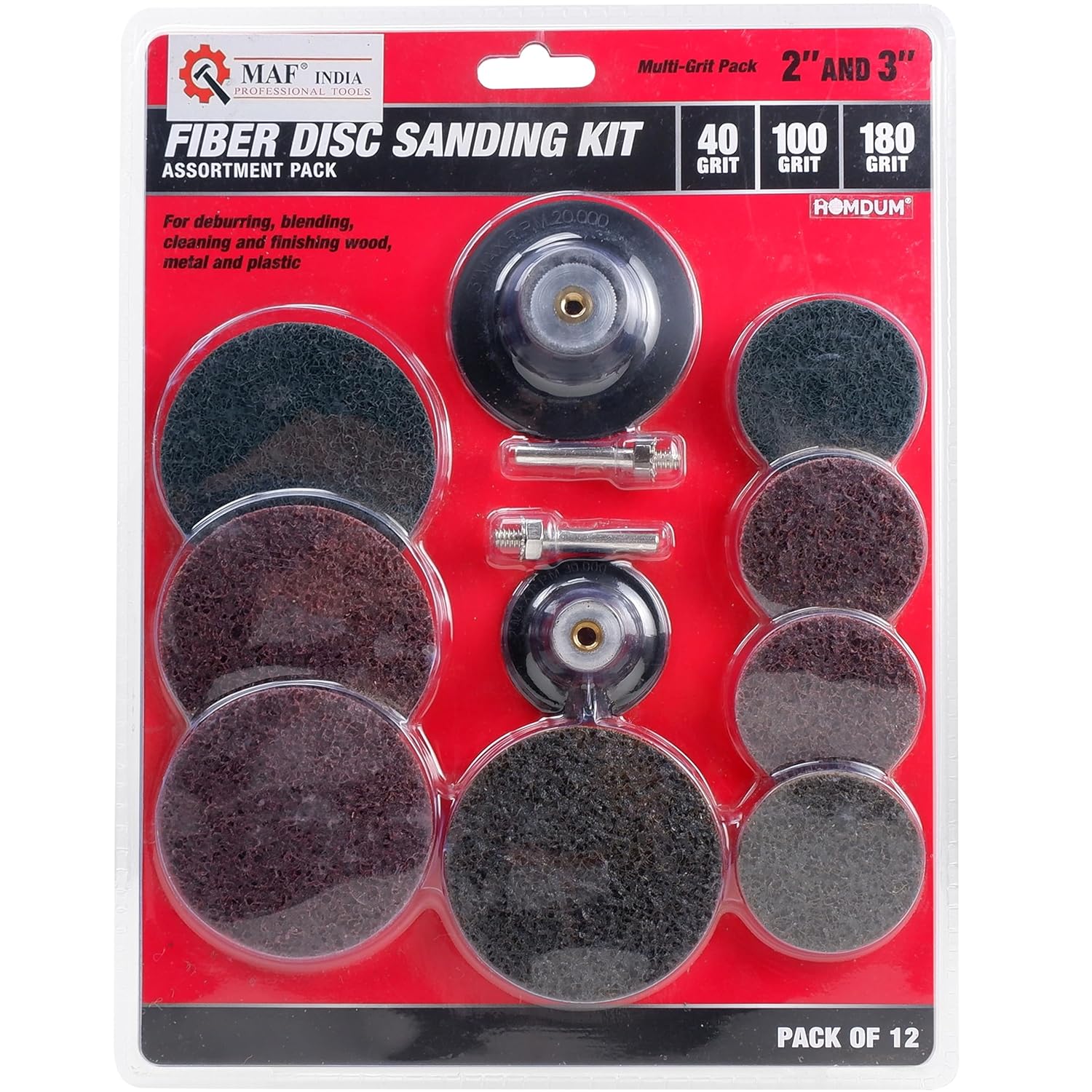 Homdum Fiber Disc Sanding Kit Assortment 2"and 3" For Die Grinder And Drill Machine Shank 1/4" 40,100,180 Grite