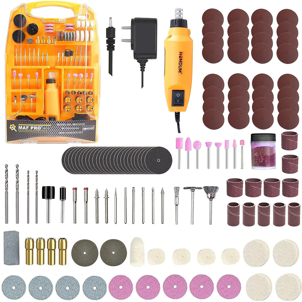 Homdum Mini Rotary tool kit die grinder with 123 Pieces of Accessories mini drill machine for wood carving cutting & craft