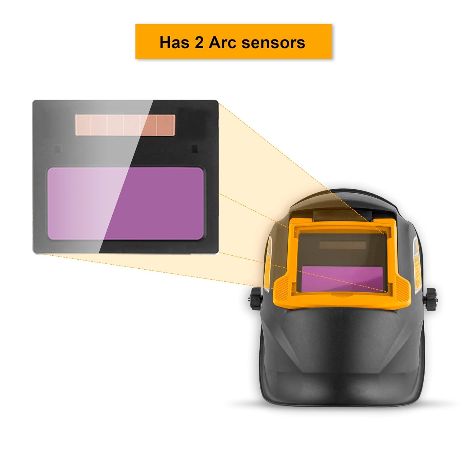 INGCO Auto Darkening Welding Helmet, Solar Powered Welding Mask, 90×35mm | 2 Arc Sensor | 1/5000s Switching time | DIN 16 UV/IR Protection Welding Hood for Welding, Grinding, Cutting and so on AHM009