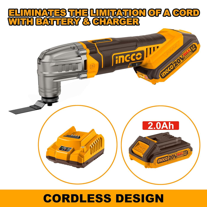 INGCO Oscillating Multi Tool,Cordless Oscillating DIY Tool Kit with Ba