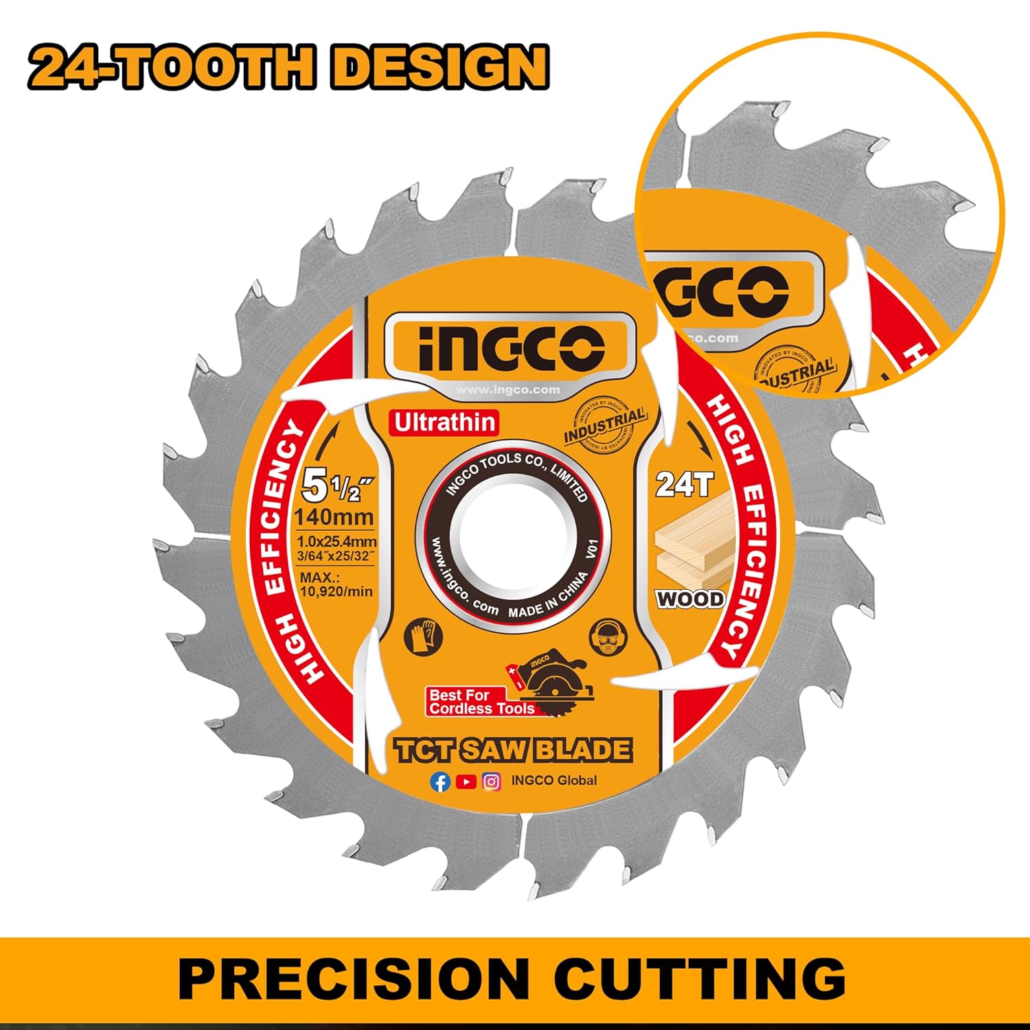 INGCO Saw Blade Set, TCT Saw Blade Suitable for Circular Saw, for Wood Metal Tile Cutting