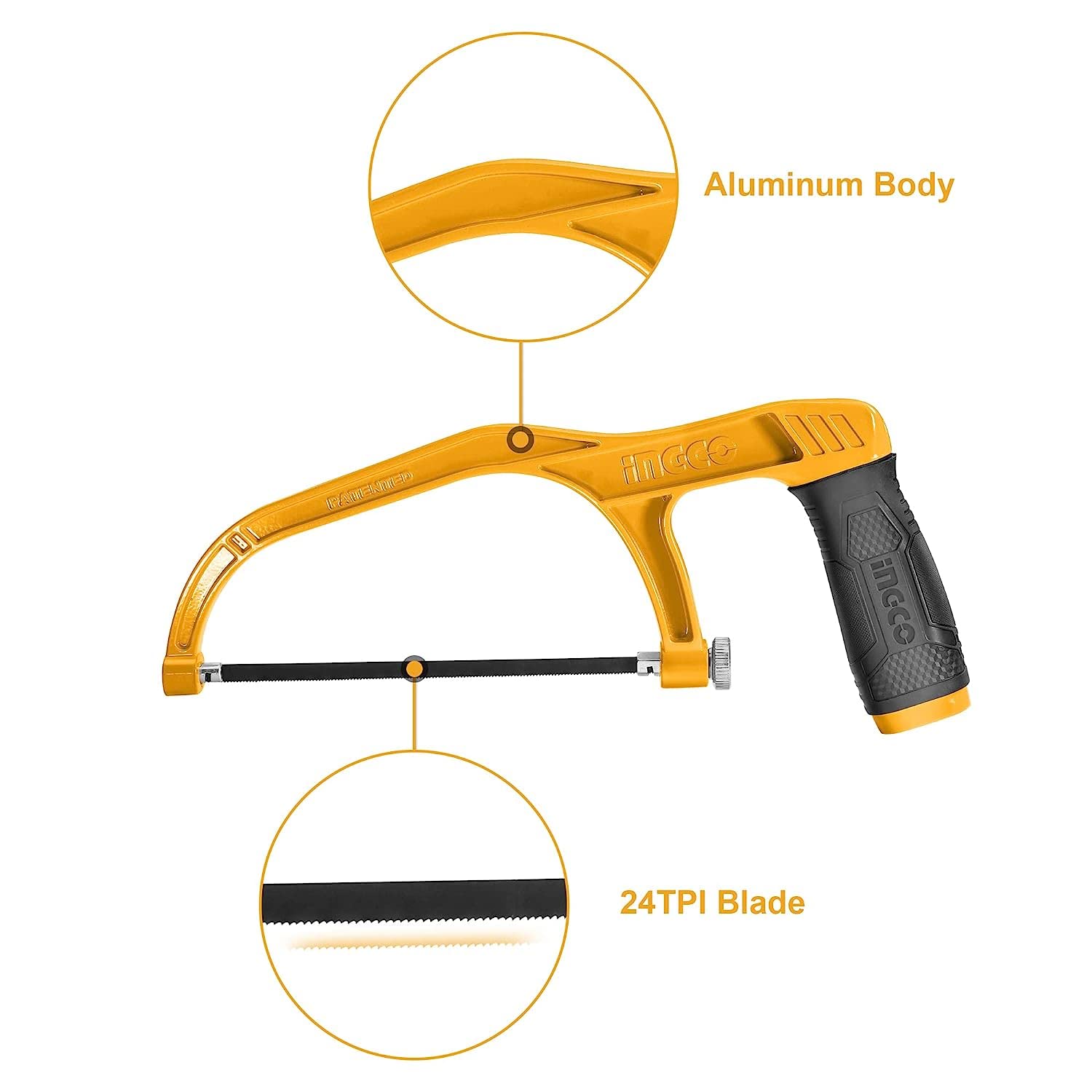 INGCO 2PCS PACK Mini Hacksaw, 150mm (6") Hand Saw, Comfortable Handle Aluminium Body With 2 pcs Blade for Metal, Wood, PVC Pipes