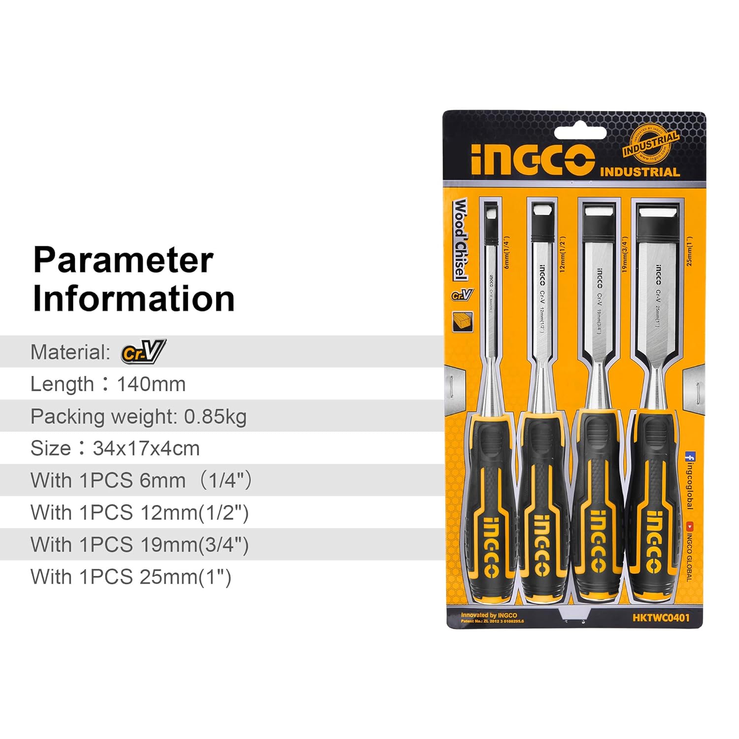 INGCO 4 PCS Wood Chisel Set 