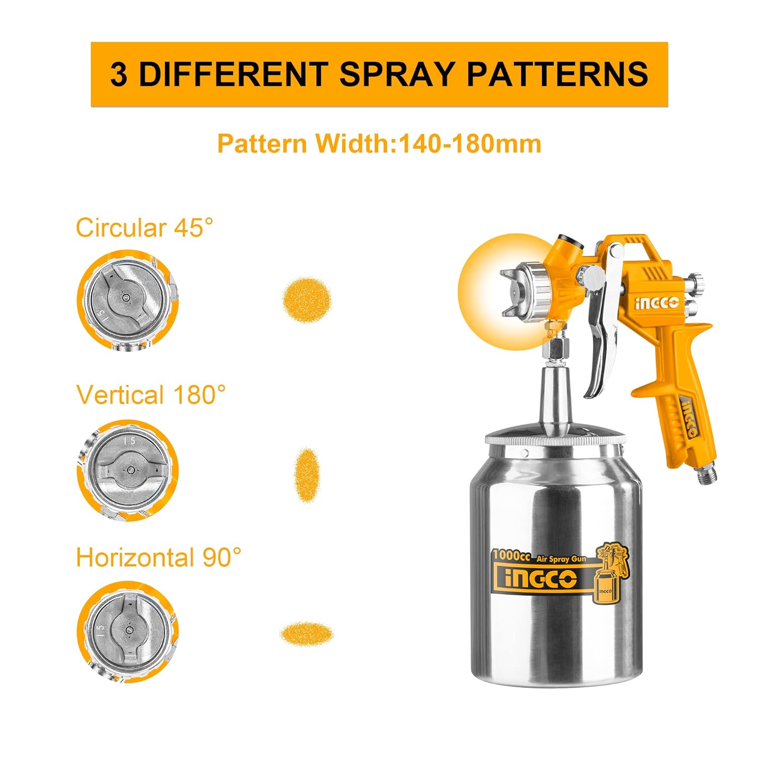 INGCO Air Spray Gun, 1000ml Capacity Spray Gun, 3-4 Bar Operating Pressure, 1.5mm Nozzles Stainless Steel, 200 l/min,Pneumatic Tool Suitable for Base Coat Spray Gun for Auto Paint, Primer